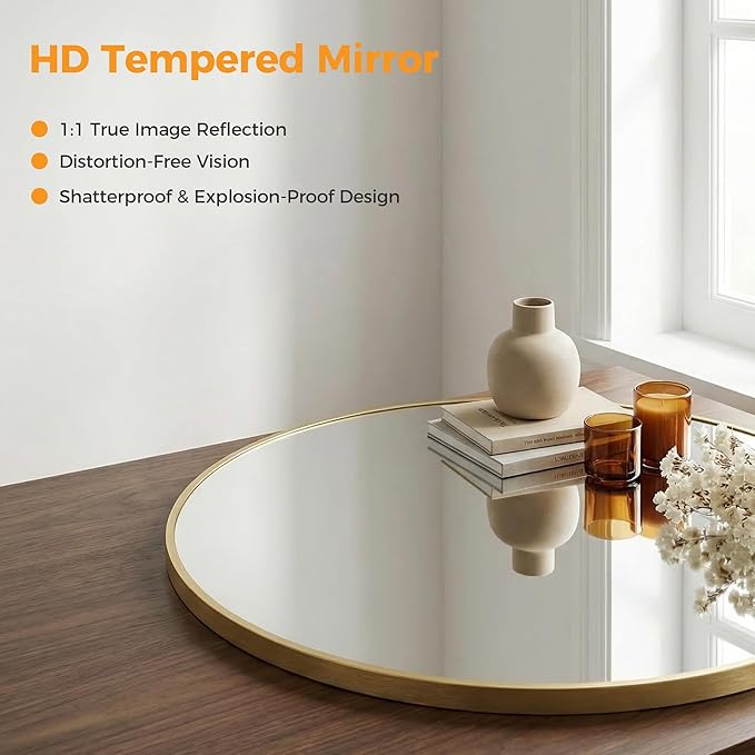 OLIXIS 24 Inch Gold Round Bathroom Wall Mirror, Round Bathroom Mirrors - Image 4