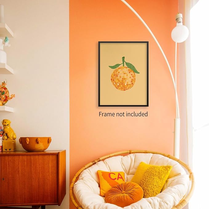 jkahh Disco Ball Orange Wall Art Retro Funky Preppy Fruit Poster Trendy Bar - Image 5