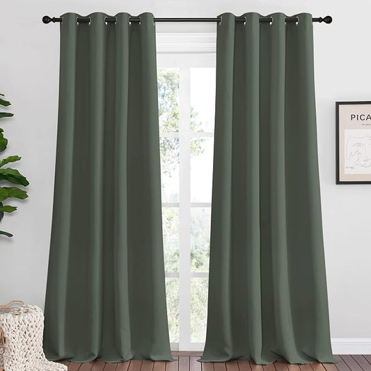 NICETOWN Dark Mallard Blackout Draperies Curtains, 55 inches Wide by 120 inches by NICETOWN