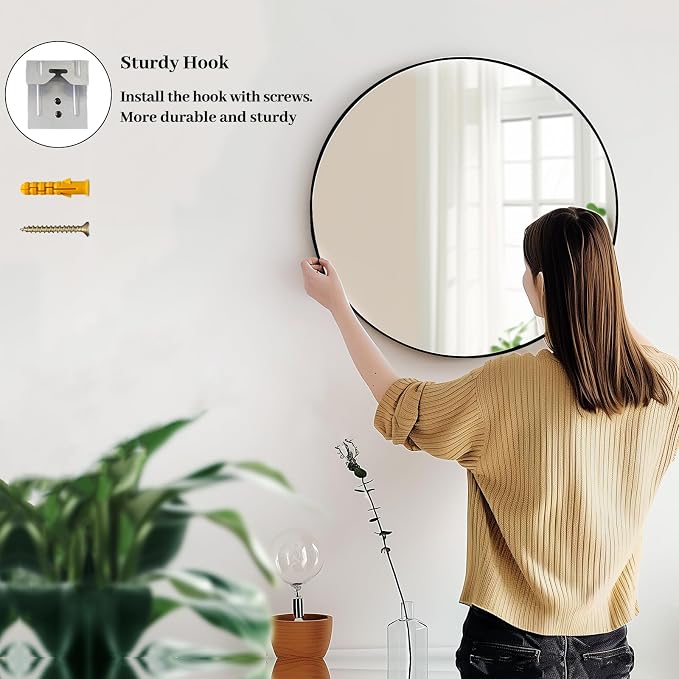 Sunniry Black Circle Mirror, Round Bathroom Mirror 20 inch, Round Wall Mirror - Image 5