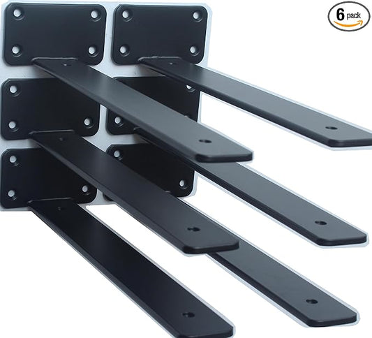 6 Pack - 11 inch Black Hidden L Shelf Bracket Iron Floating Shelf Brackets by MHMYDZ
