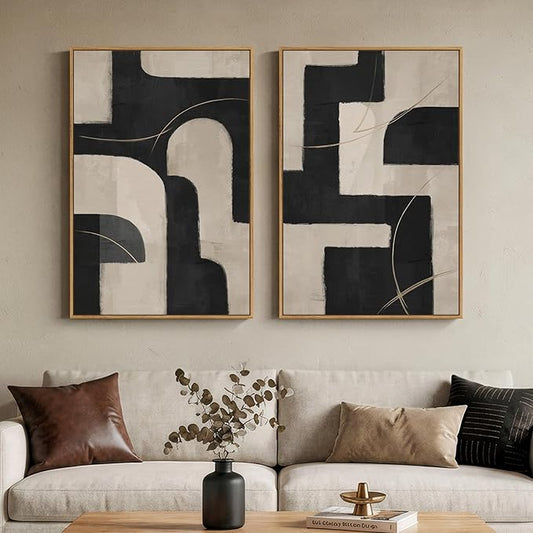 Large Framed Modern Neutral Abstract Wall Art, Geometric Pictures by Cuspin
