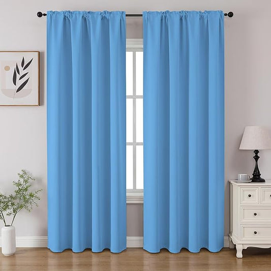 CUCRAF Light Blue Blackout Curtains 90 inch Length 2 Panels Set, Rod Pocket by CUCRAF