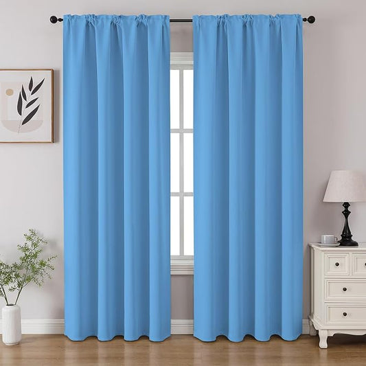 CUCRAF Light Blue Blackout Curtains 96 inch Length 2 Panels Set, Rod Pocket by CUCRAF