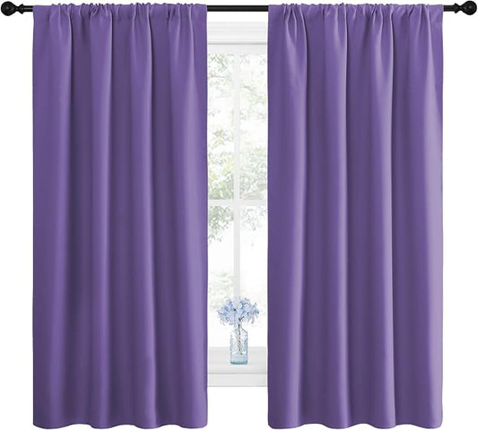 NICETOWN Kitchen Curtains, Short Blackout Drapes, Lilac Purple, Thermal by NICETOWN