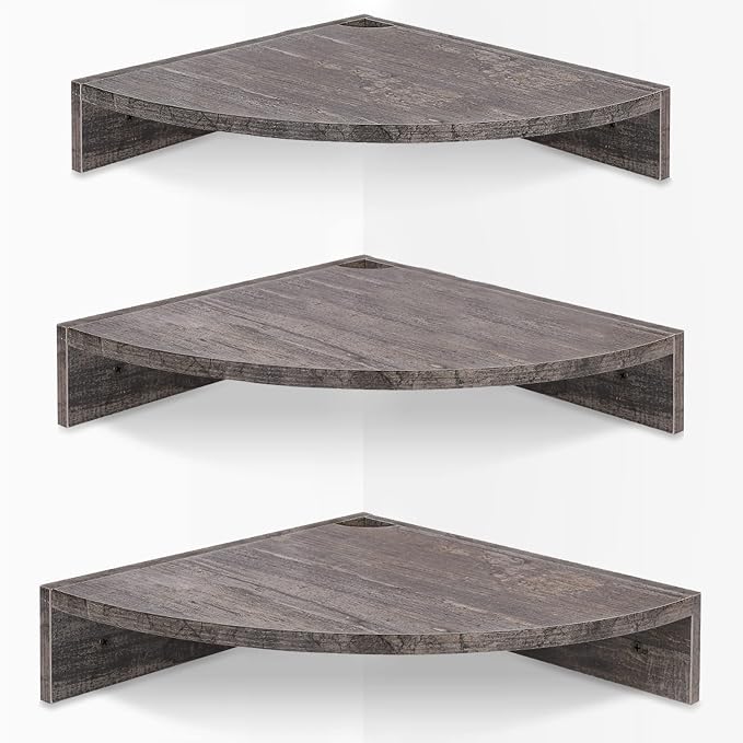 Homode Corner Floating Shelves, 3 Tier Wood Hanging Shelf Organizer by Homode