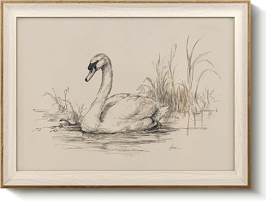 VIYYIEA Framed Wall Art for Living Room, Elegant Swan Pencil Sketch Canvas by VIYYIEAART