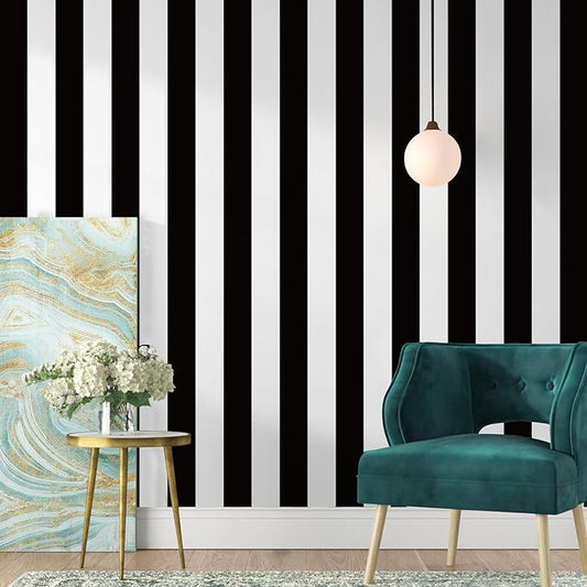 Jeweluck Black and White Wallpaper Peel and Stick Wall Paper 17.7”x236.2” Black by Jeweluck