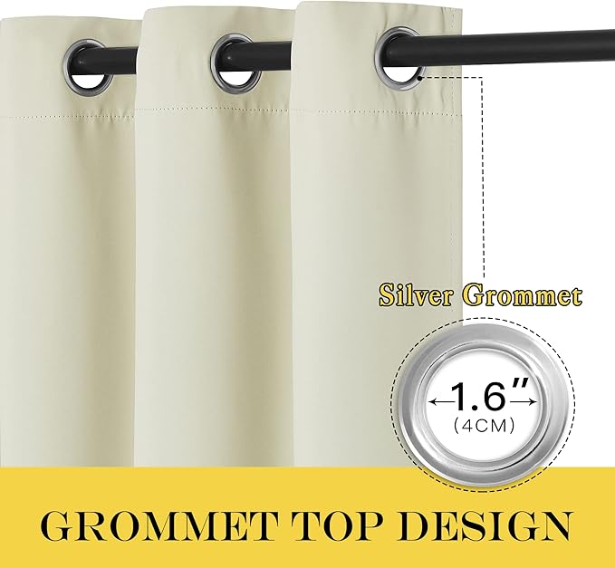 NICETOWN Room Darkening Beige Curtain 54 inches Long, Thermal Insulated Solid Grommet Sound & Light Blocking Window Treatment for Kitchen/Nursery, 1 Panel, W66 x L54