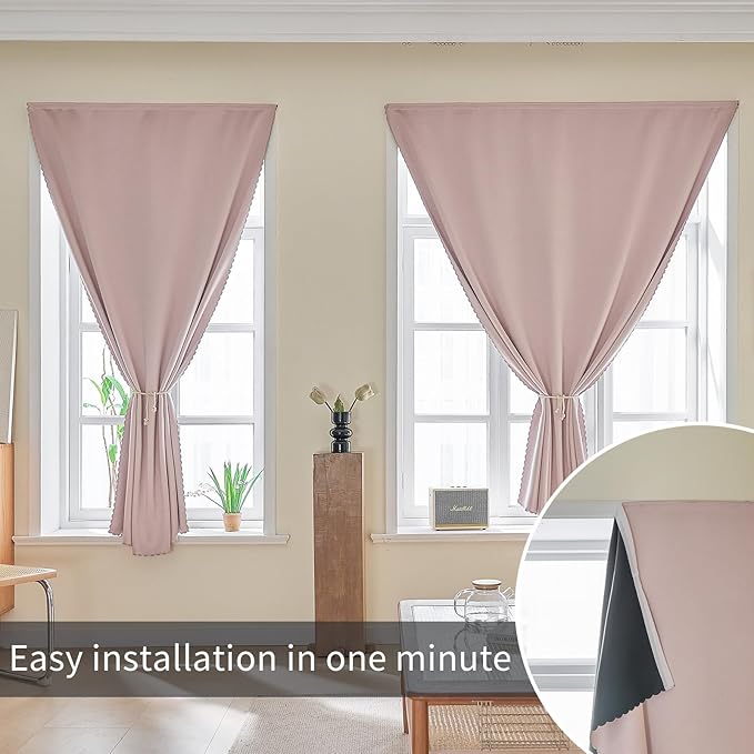 AJAZZ 100% Blackout Stick Curtain Portable Blackout Curtains Adhesive Curtains - Image 6