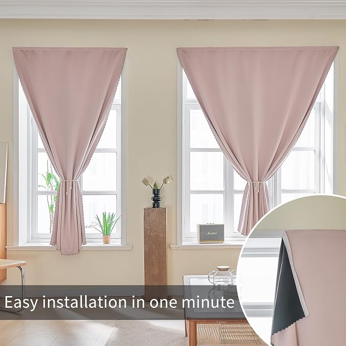 AJAZZ 100% Black Out Curtains Adhesive Blackout Temporary Curtain Rod No - Image 6