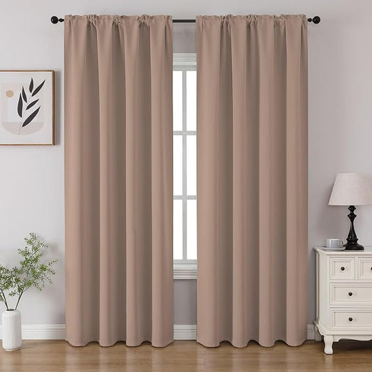 CUCRAF Khaki Blackout Curtains 96 inch Length 2 Panels Set, Rod Pocket Room by CUCRAF
