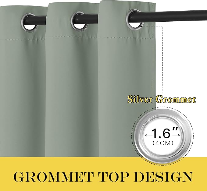 NICETOWN Bedroom Curtain Room Darkening Drapery 102 inches Length - Home Fashion Thermal Insulated Grommet Room Darkening Curtain for Living Room (Sage Green, 1 Panel, 52 x 102 inches)