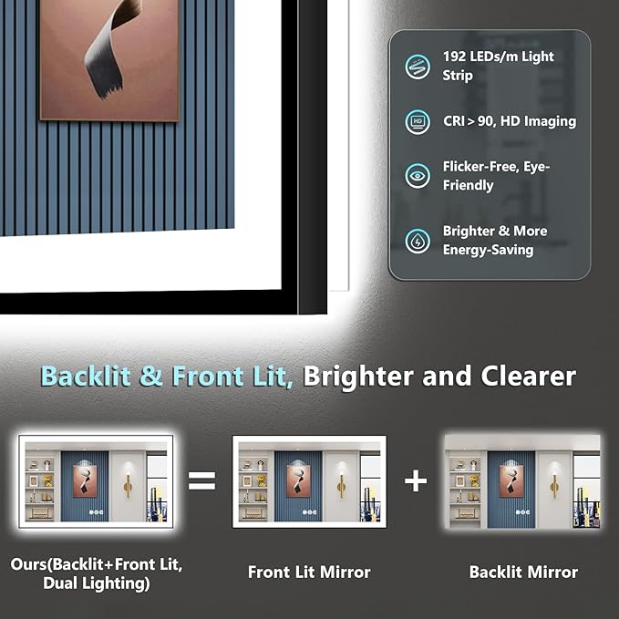 55x40 Black Framed LED Bathroom Mirror - Image 4