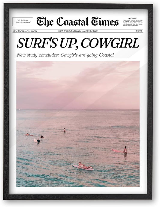 iHery Premium Natural Black OAK Wood 16x20in Surf’s Up Coastal Cowgirl Trendy by iHery