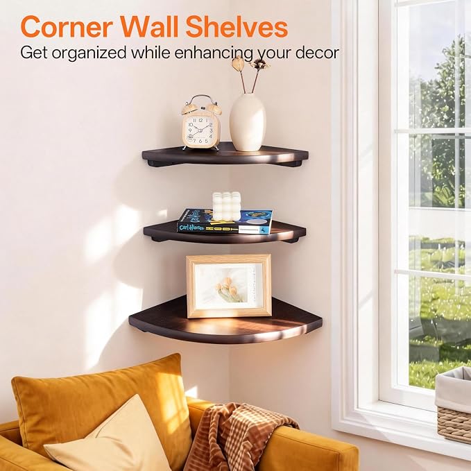 Gieanoo Corner Wall Shelf, 7inch Solid Oak Wood Floating Corner Shelf - Image 3