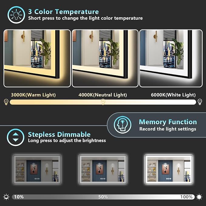 60x30 Black Framed LED Bathroom Mirror - Image 5