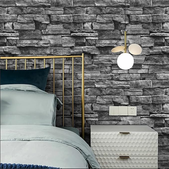 Jeweluck Grey Brick Wallpaper Peel and Stick Wallpaper 17.7inch×118.1inch Faux - Image 4