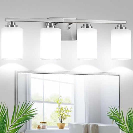 Brushed Nickel 4-Light Bathroom Light Fixtures, Classic Wall Light Fixture by WelcometoVerRon