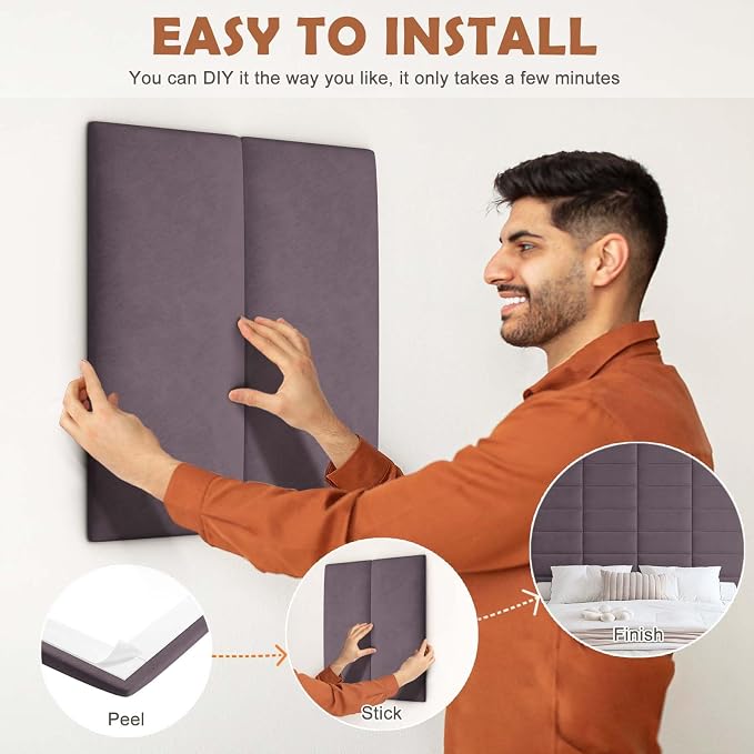 IFNOW Wall Mounted Upholstered Headboard Full, 3D Peel and Stick Soundproof - Image 5