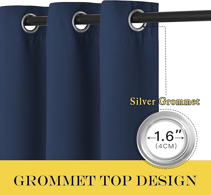 NICETOWN Blackout Curtain Panel - Light Blocking Room Darkening Drape/Drapery for Nursery Room, Ring Top, Navy, 52 inches Wide by 84 inches Long, 1 PC