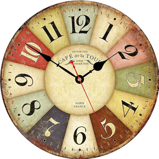 VIKMARI Clocks Battery Operated Wooden Wall Clock Retro Rustic Clock Decorative by VIKMARIWallClock