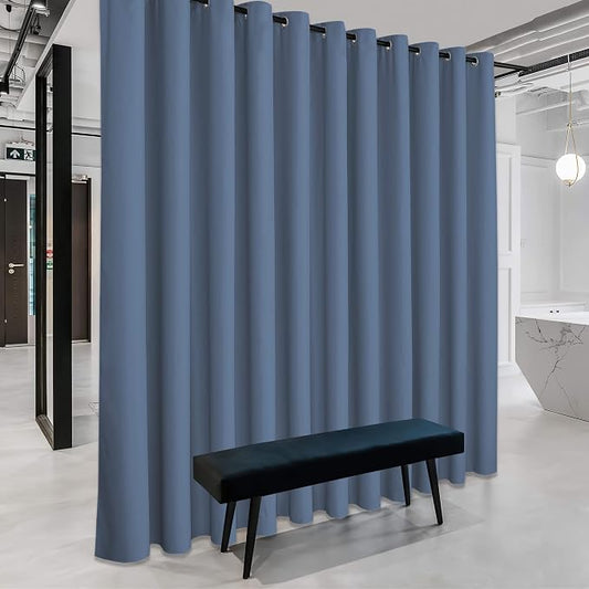 RYB HOME Extra Wide Curtain for Room Divider, Stone Blue, 20ft Wide x 8ft Long by RYBHOME
