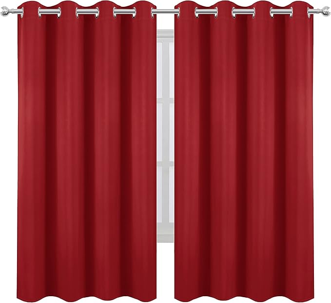 LEMOMO Bright Red Blackout Curtains 66 x 63 Inch Length/Set of 2 Curtain - Image 2