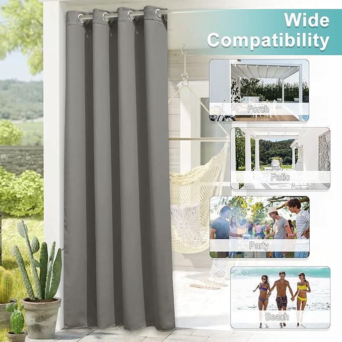 NICETOWN Outdoor Privacy Curtain for Patio Waterproof, Rustproof Grommet Top Thermal Insulated Blackout Indoor Outdoor Living Divider for Porch/Gazebo, Slate Grey, 1 Panel, W120 x L84