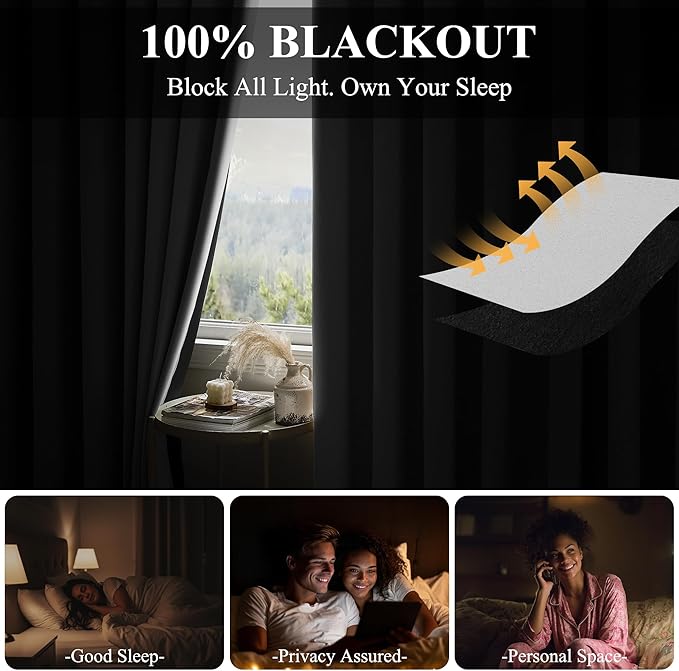 RYB HOME 100% Blackout Curtains Extra Wide - Image 3