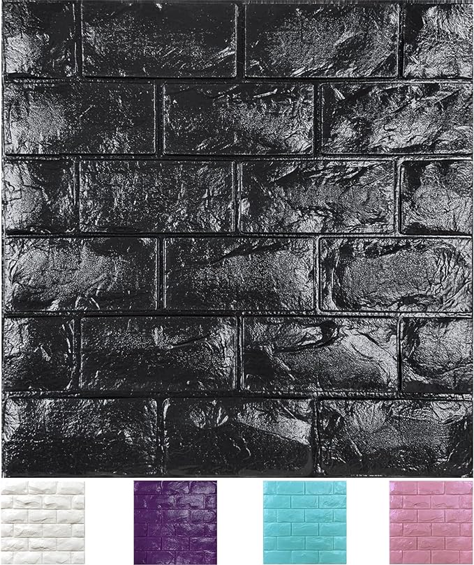 30PCS 3D Wall Panels Peel and Stick Faux Brick Wallpaper Black Self Adhesive by Yutianli