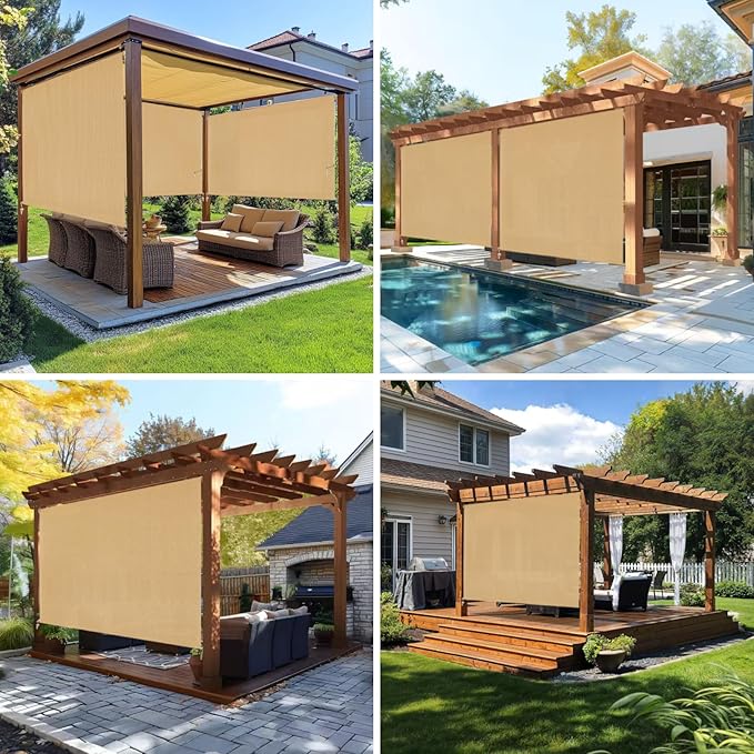 8'W x 8'H Sesame Patio Shades Roll up Outdoor Roller Shade Crank Wand Blind - Image 5