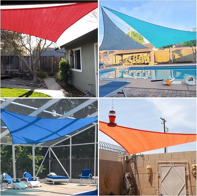 E&K Sunrise 16' x 16' x 16' Sun Shade Sail Triangle Canopy Shade Cover UV Block for Patio Backyard Garden Outdoor (Sand)