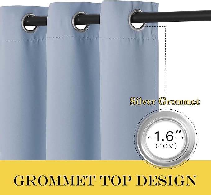 NICETOWN Vintage Blue Blackout Curtains for Bedroom/Living Room 132 Inch Length - Thermal Insulated Room Darkening Grommet Top Window Curtains (100 by 132 - Inch, 1 Panel)