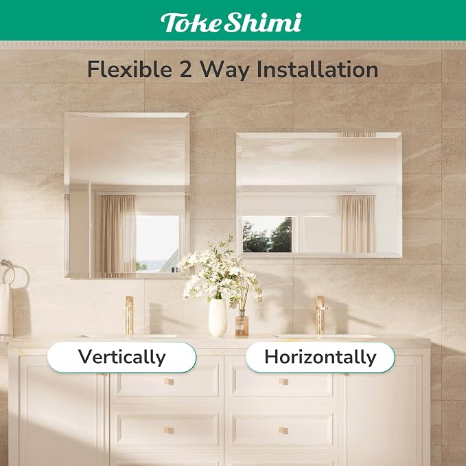 TokeShimi 55x36 Rectangle Bathroom Vanity Mirror Beveled, Tempered Frameless - Image 7