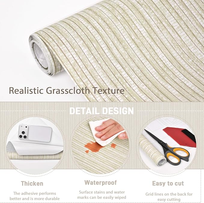 MelunMer Grasscloth Peel and Stick Wallpaper 17.3"x78.7", Contact Paper - Image 4