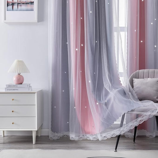 XiDi Curtains for Bedroom Decor, Rainbow Pink-Grey-34-90 by Addsomecolortolife