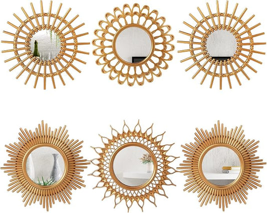 Namalu 6 Pcs Sunburst Mirror for Wall Decor, Small Circle Sun Decorative Mirror by Namalu