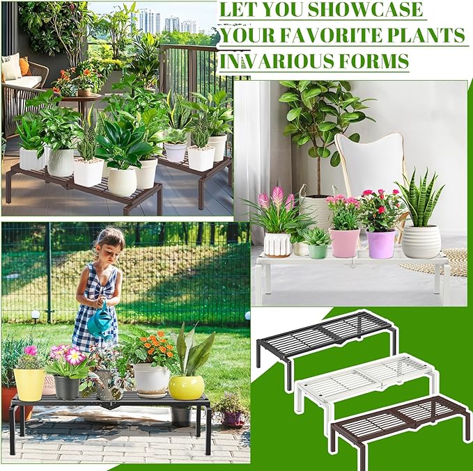 1 Tier Metal Plant Stand Indoor Outdoor, Potted Multiple Flower Pot Holder Rack Plant Shelf, Heavy Duty Planter Display Shelving for Patio Balcony Garden Living Room Decorative (White)