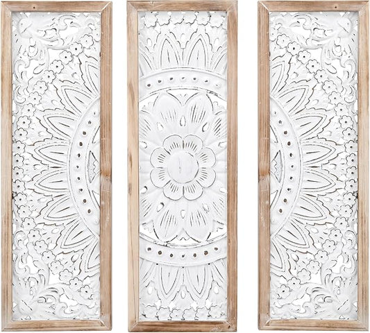 SwallowLiving 3D Layered Mandala Wood Wall Art Set of 3 – 23.6" Large Sacred by SwallowLiving
