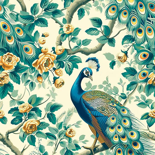 FLFK Green Peacock Wallpaper, Peel and Stick Wall Mural by FLFK