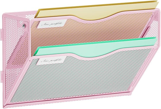 Marbrasse Wall File Holder 2-Tier Hanging Wall File Organizer, Mesh Mail Holder by Marbrasse