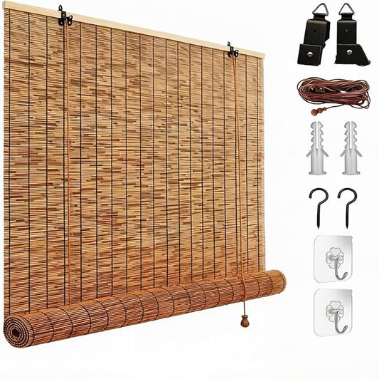 Bamboo Roller Shades for Outdoor Patio, Waterproof Sun Shades Privacy Blinds by Unknown