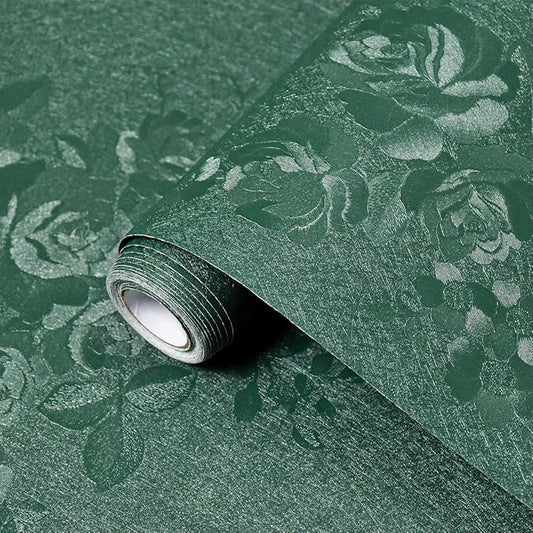 Dark Green Wallpaper Embossed Floral Peel and Stick Wallpaper 393inL78.7inW by VisitTheLativo