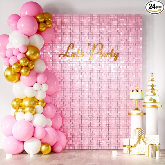 COKAOBE Baby Pink Shimmer Wall Backdrop 24PCS Sequins Backdrop Decoration Panels by COKAOBE