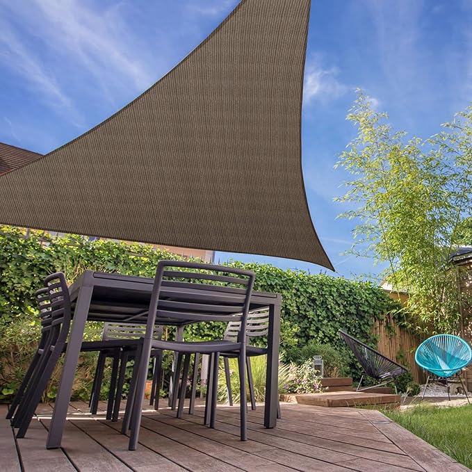 E&K Sunrise 21' x 21' x 21' Sun Shade Sail Triangle Canopy Shade Cover UV Block for Patio Backyard Garden Outdoor (Brown)