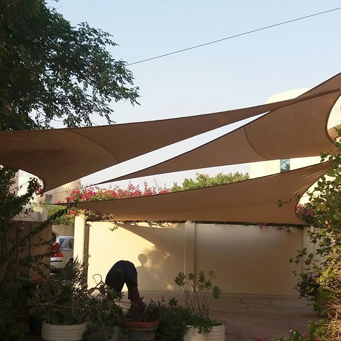 E&K Sunrise 19' x 19' x 19' Sun Shade Sail Triangle Canopy Shade Cover UV Block for Patio Backyard Garden Outdoor (Brown)