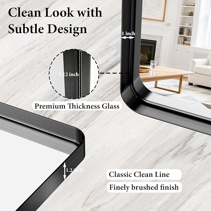 48X30 Inch Black Metal Framed Bathroom Mirror - Image 8