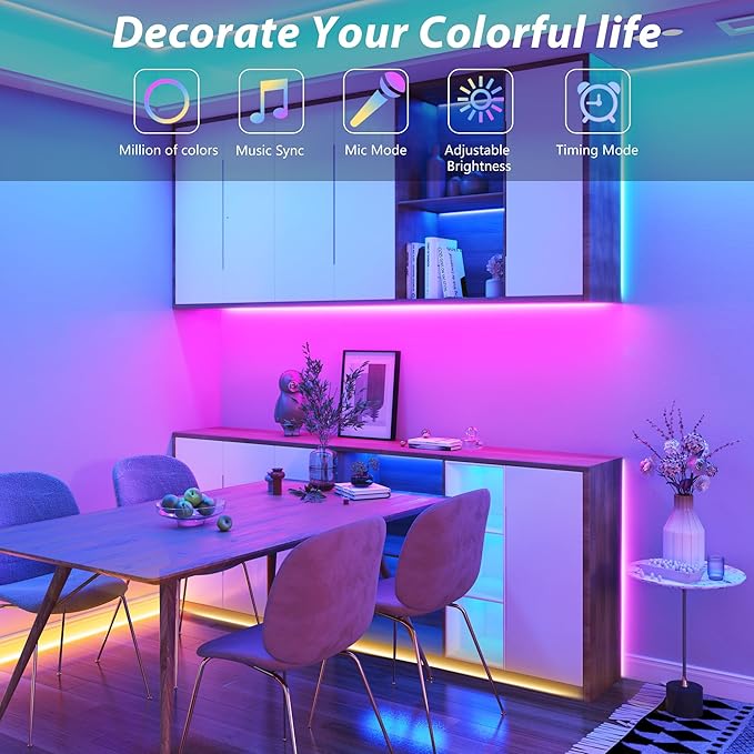Outdoor Led Strip Lights Waterproof 198ft (2*99ft), Ip65 Outside Led Light Strip Waterproof with Remote and App Control, Exterior Led Rope Lights Music Syne RGB Strip Lights for Bedroom Decor