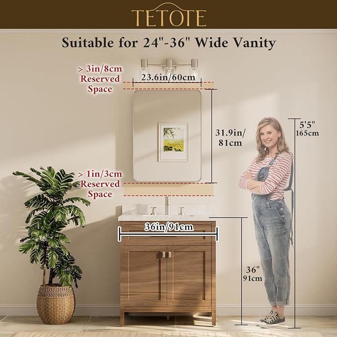 TETOTE Black Framed Bathroom Mirror, 24 x 32 Inch Matte Metal Frame Vanity - Image 8